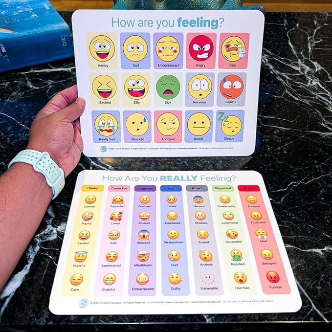 Circle Up Emoji Emotions Chart 3-Pack – 8.5x11 Laminated SEL Tool for Emotional Check-Ins & Conversations – Double-Sided Feelings Chart for Counselors, Educators, Therapists & Social Workers