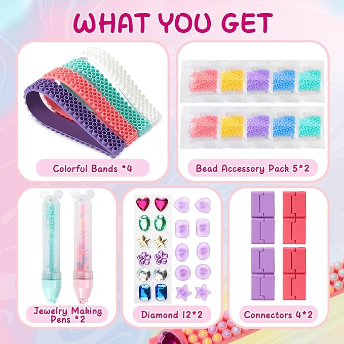 DOLIVE Diamond Bracelet Making Kit, 4 PCS DIY Multicolor Gems Friendship Bracelet with 2 Jewelry Making Pens, Art Carfts Toys for Kids 5 6 7 8 9 10 11 12+