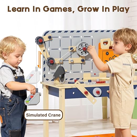BIERUM Kids Tool Bench - Wooden Toddler Tool Bench Set with Realistic Tools, Workbench for Kids Ages 3+, Pretend Play Construction Workshop for Toddlers, Educational Toy Gift for Boys and Girls