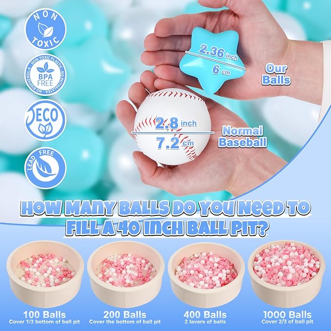 GOGOSO Ball Pit Balls Shapes for Kids - 100 Pieces Crush Proof Stress StarBalls BPA&Phthalate Free Non-Toxic Soft Plastic Ball for Baby Birthday Pool BallPit Accessories