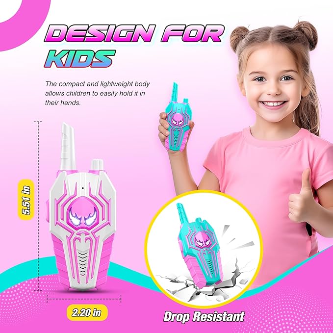 Cool Walkie Talkies for Girls Kids: Christmas Birthday Toys Gifts for 3 4 5 6 7 8 Year Old Girls Toys Ages 6-8 Kids Walkie Talkies 2 Pack Outdoor Stocking Stuffers Toy for 3-8 Year Old Girl Gift