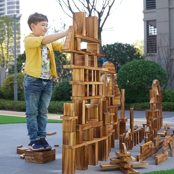 Mega Outdoor Carbonized Wooden Building Blocks Set 54 pcs for Kids Toddlers 3-12, Giant Carbonized Outside Wooden Blocks Playset for Kindergarten Yard, Jumbo Blocks (Giant Set 3#: 46.9 lbs(21.3kg)