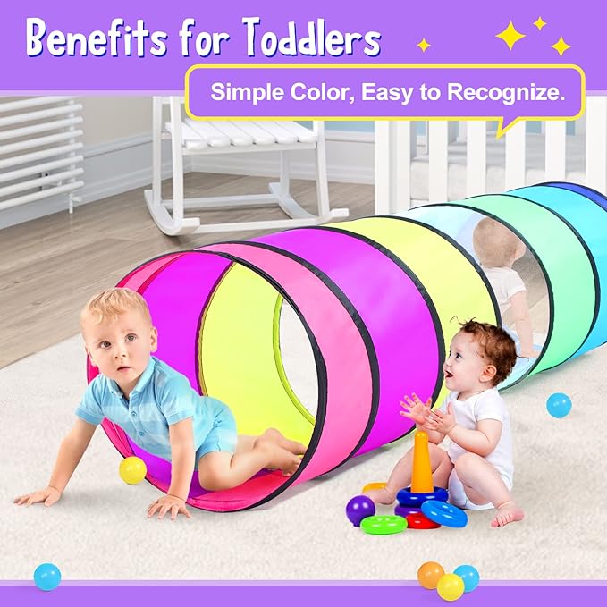 Colorful Baby Play Tunnel for Toddlers with Mesh Window, Cat Toy for Dogs Pets, Kids Crawling Play Tent Pop Up Toddlers Tunnel Indoor Outdoor Toy Gift (Rainbow Baby Tunnel)