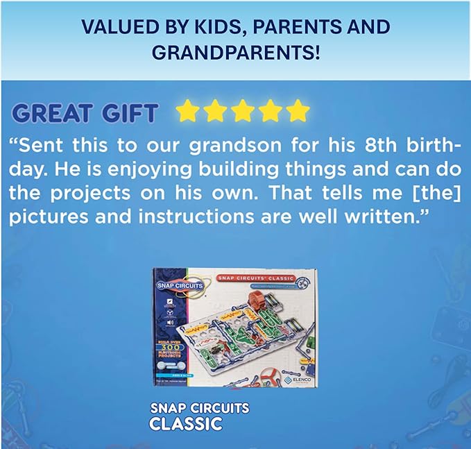 Snap Circuits Classic SC-300 Electronics Exploration Kit | Over 300 Projects | Full Color Manual Parts | STEM Educational Toy for Kids 8+ 2.3 x 13.6 x 19.3 inches