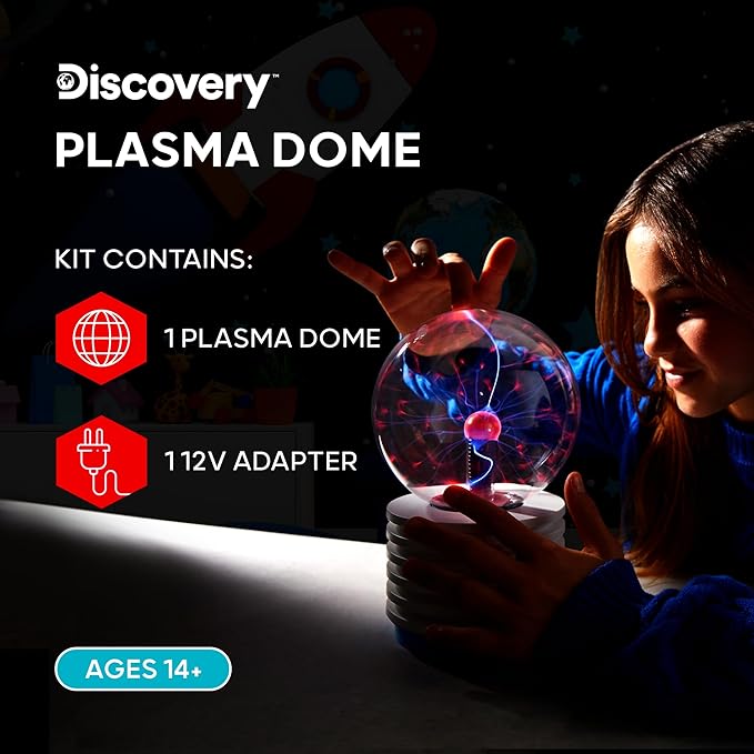 Discovery™ Plasma Globe Lamp - Touch & Sound Sensitive Lightning| Electric Tesla Coil Base Design| Educational STEM Toy| Home & Room Décor| Light-Up Plasma Orb| Interactive Globe| Fun Science Gift