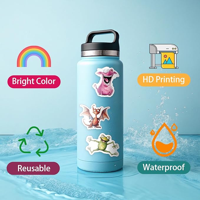 50 Pcs Funny Quirky Crazy Animal Stickers for Kids Teacher Water Bottle Laptop Phone Case Kindle Suitcase Scrapbook Diary Notebook Craft, Waterproof Vinyl Sticker Decal