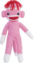 Adorable Sock Monkey 8 inch, The Original Traditional Hand Knitted Stuffed Animal Toy Gift-for Kids, Babies, Teens, Girls and Boys Baby Doll Present Puppet (Pink 8inch)