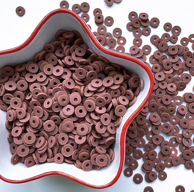 3000Pcs Clay Beads Flat Round Polymer Bead Vinyl Heishi Beads Flat Round Polymer Bead for Jewelry Making Necklace Bracelet (28-Brown
