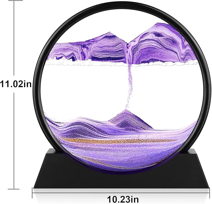 Moving Sand Art Picture - 3D Quicksand Painting Decor - Round Glass 3D Deep Sea Sandscape - Relaxing Home Decoration Desk Toys for Home Office Desk Mantle Bookshelf- (Purple, 12 in)