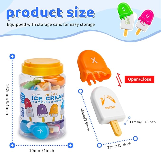 Ice Cream Toys for Toddlers,Montessori Alphabet Learning Color Sorting & Letter Matching Games Preschool Educational Sensory Fine Motor Skills Toy for 3+ Year Old Boys Girls