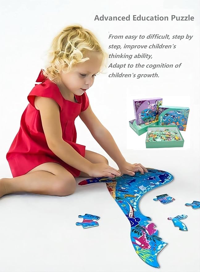 PINU Jigsaw Puzzles for Kids Ages 3-5, 6-8, 8-10, Children Colorful Fun Animal Shaped Puzzle Learning Educational Toys Gifts Games for Boys and Girls (Elephant-200 PCS)