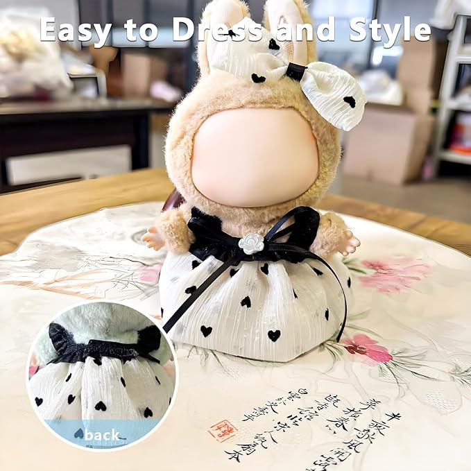 Doll Clothes Set for 17cm Dolls - Princess Dress Outfits with Bonnet/Bow Hair Accessories, Cute Clothes for Display & Photography (STK08)