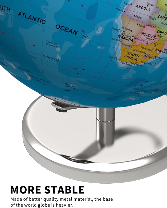 9" Illuminated World Globe with Stand, Educational Globes for Kids Learning, Colorful HD World Map Details, LED Globe Lamp for Living Rooms Decor