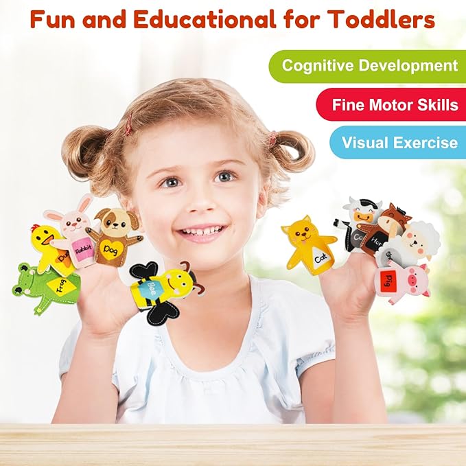 Animals Finger Puppets for Kids Ages 3-5, Felt Montessori Toddler Finger Puppets, Early Learning Interactive Play Kit, Road Trip Airplane Travel Toys, Farm Story Boys and Girls Birthday Gifts
