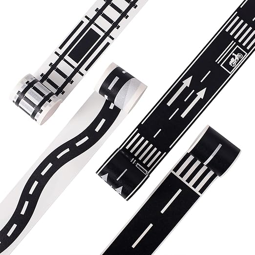 YUBX Highway Washi Tape Set 4 Rolls Black & White Decorative Masking Tapes for Arts, DIY Crafts, Journals, Planners, Scrapbook, Wrapping 50mm x 5m (2" x 16')