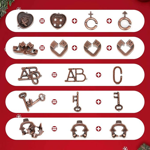 13 Pcs Brain Teaser Puzzles for Adults - Metal Puzzles 3D Puzzle Game Toys for Adults Teens - Wooden Unlock Interlocking Puzzle Adult IQ Education Smart Toys