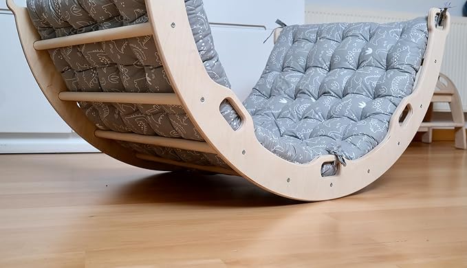Climbing Arch | Montessori Rocker Arch | Arch with Cosy Pillow | Wooden Climbing Arch with Cushion | Wooden Climbing Arch and Rocker | Indoor Playground Cosy Cushion Rocker (Dino)