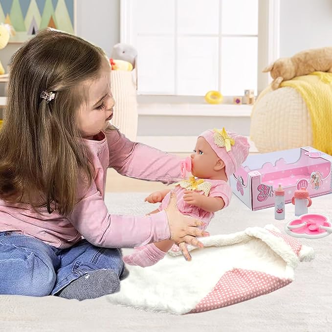 Baby Doll with Accessories Soft Blanket 12 Inch Baby Dolls for Toddlers 1-3-5 Years Old Girl Gifts Playset Toy