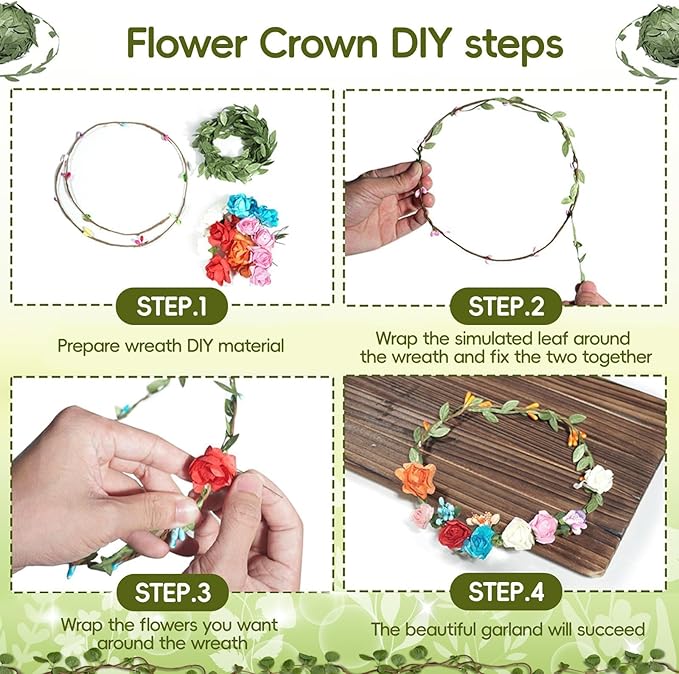 EggSun Flower Crown Making Kit for Girls Kids Gift Tea Party Spring Craft Bracelet DIY Fairy Flower Crown Kit Kids Birthday Party Floral Hair Arts Crafts Spring Easter Gift for Girls 5 6 7 12 Year Old