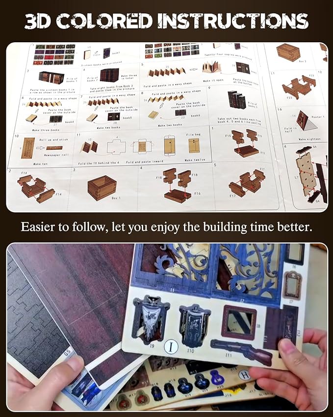 Book Nook Kit Detective Agency, DIY Booknooks Kit for Adults Teens with Sensor Lights, Bookshelf Diorama Miniature Scenes Insert Decor, 3D Wooden Puzzle Miniature House Kit Gifts