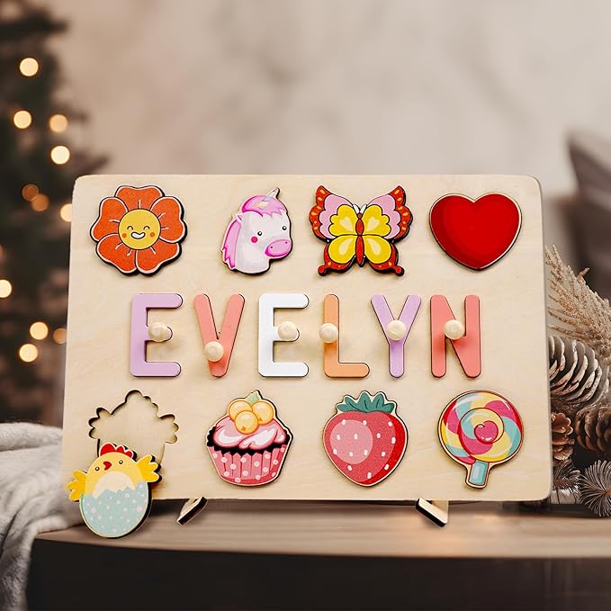 Personalized Name Puzzle for Kids, Wooden Puzzles for Toddlers 1-3, Custom Baby Toddler Toys for 1 Year Old, Personalized Christmas Birthday Gifts