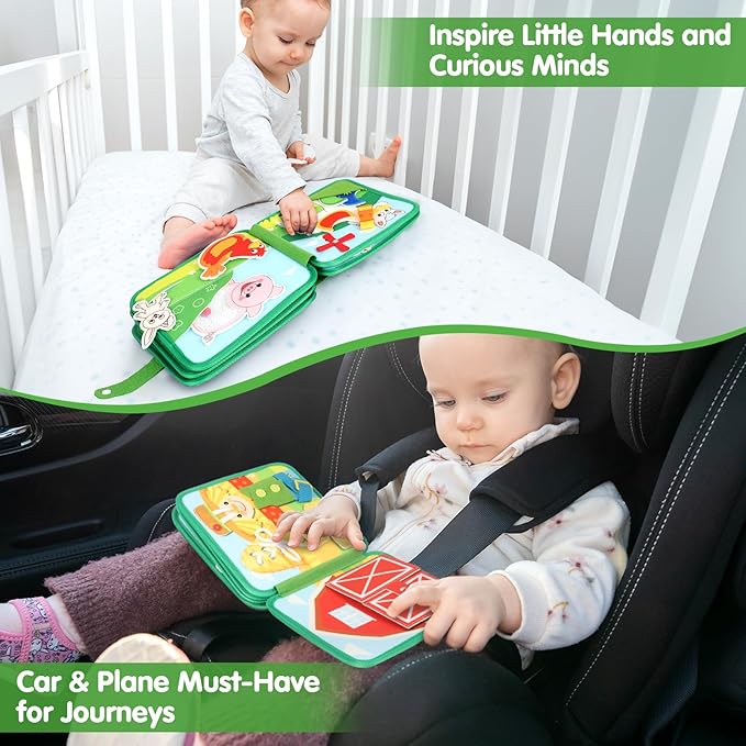 HomeEvolution Farm Busy Book for Toddlers 1-3, Montessori Busy Board for 1 Year Old, Airplane Toys for Toddlers 1-3, Car and Road Trip Travel Toy, Quiet Educational Activity Book, Fine Motor Skills