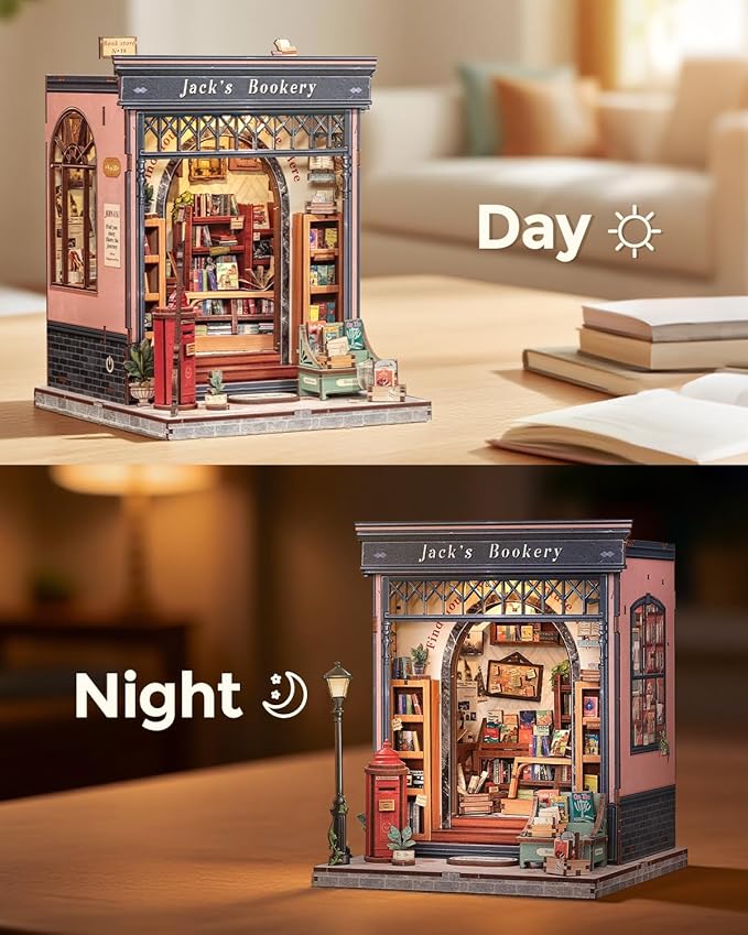 CUTEBEE Book Nook Kit - DIY Miniature House Dollhouse Kit for Adults and Teens, Booknook Tiny House Bookshelf 3D Wooden Puzzle, Gifts for Family (Jack's Bookery)