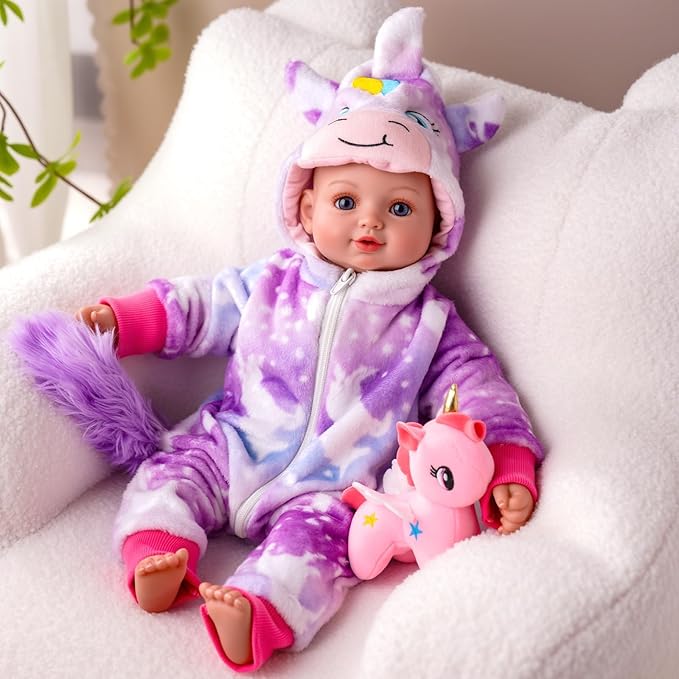 BABESIDE Baby Doll Girl - 15-Inch Realistic Baby Doll with Blue Eyes, Soft Body in Unicorn Outfit Life Like Baby Dolls That Look Real for 3 4 5 6 7 8 9 Years Girl, Birthday Gift and Pretend Play