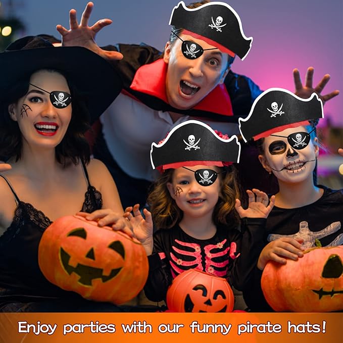 Legigo 48 Pcs Funny Pirate Party Set- Include 16 Pirate Hats, 16 Eye Patches, 16 Inflatable Swords for Pirate Party Cosplay Caribbean Dress Accessories