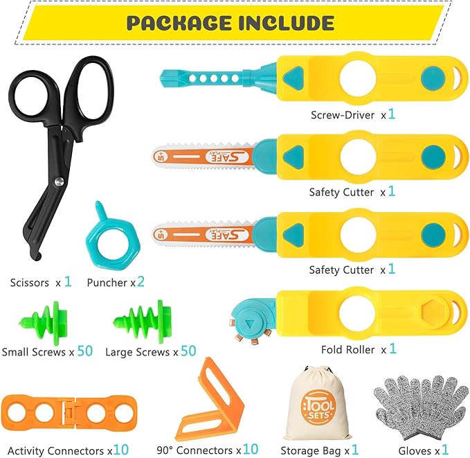 Cardboard Cutter Tools for Kids, Cardboard Construction Kit for Age 5 6 7 8+, Creative STEM Educational Toys for Family, Team Activities, Classroom Learning, Birthday for Boy Girl