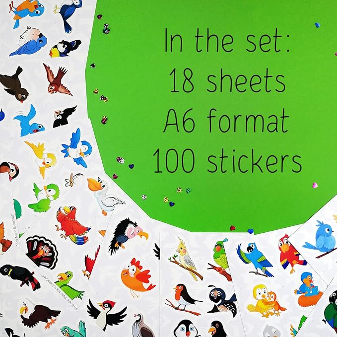 BulbaCraft 100Pcs Bird Stickers, Bird Party Favors, Parrot and Hummingbird Stickers, Gifts for Women & Men