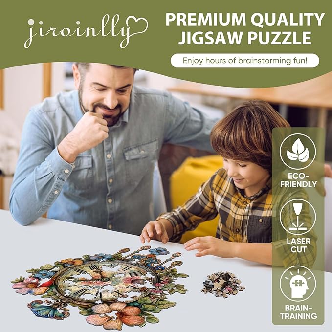 Jiroinlly Wooden Puzzles for Adults 500 Pieces, Flower Clock Wooden Jigsaw Puzzles, Unique Shaped Wood Puzzle, Beautiful Package, Best Toys for Adults and Kids, Family Game, 18.5'' x 16''
