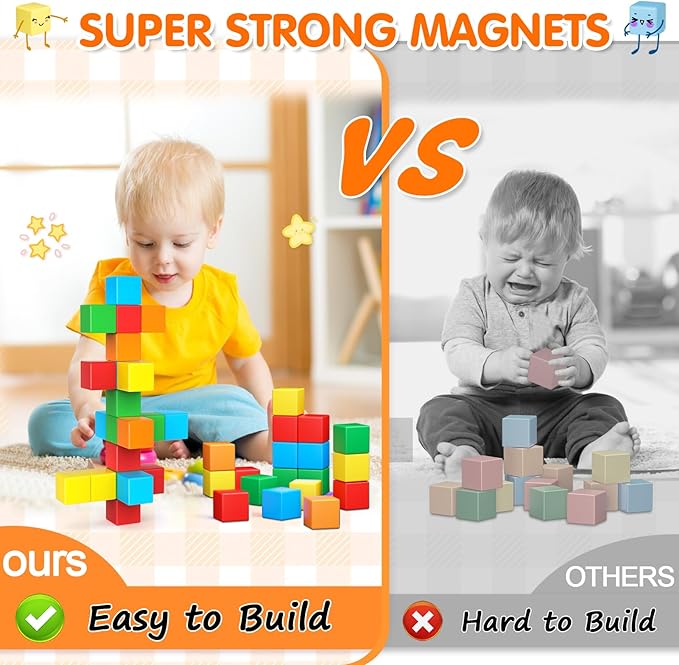 Magnetic Blocks for Toddlers 3-5, 45PCS Montessori Educational Sensory Magnetic Cubes Toys, STEM Building Blocks, Safe Size Blocks, Anti-swallowing Design, 3 Years and Up Boys and Girls Birthday Gifts