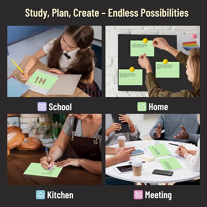 200 Pcs Index Cards 4 x 6 Inch Ruled Green Index Cards, College Ruled Flash Cards for School, College, Office and Home Organization, Durable Study To Do List Note Cards with Ruled Lines, 5 Pack of 40