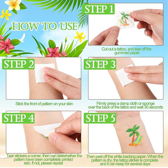 Landhoow 240 Pcs Summer Hawaiian Tattoos Temporary Glitter Face Tattoos Cool Body Sticker Costume Accessory Tattoos Party Favor