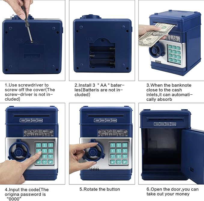 Electronic Password Piggy Bank with ATM Function for Kids - Money Saving Bank, Secure Cash Coin Safe Box for Boys Girls Ages 3-12, Birthday Gift (New Blue)
