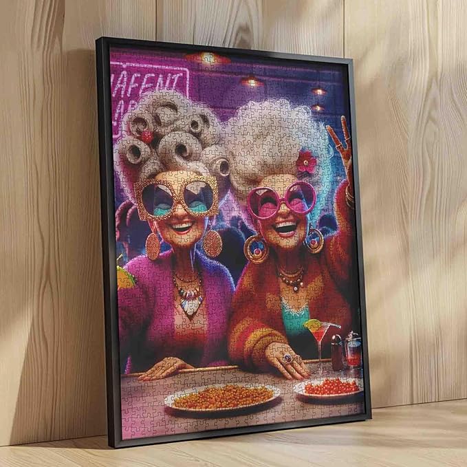 Colorful Party Ladies Jigsaw Puzzle 1000 Pieces for Adults Students Large 20×27 Inches Vintage Fashion Theme Fun Bar Scene Vibrant Characters Drinking Challenging Puzzle for Brain Training Home Decor