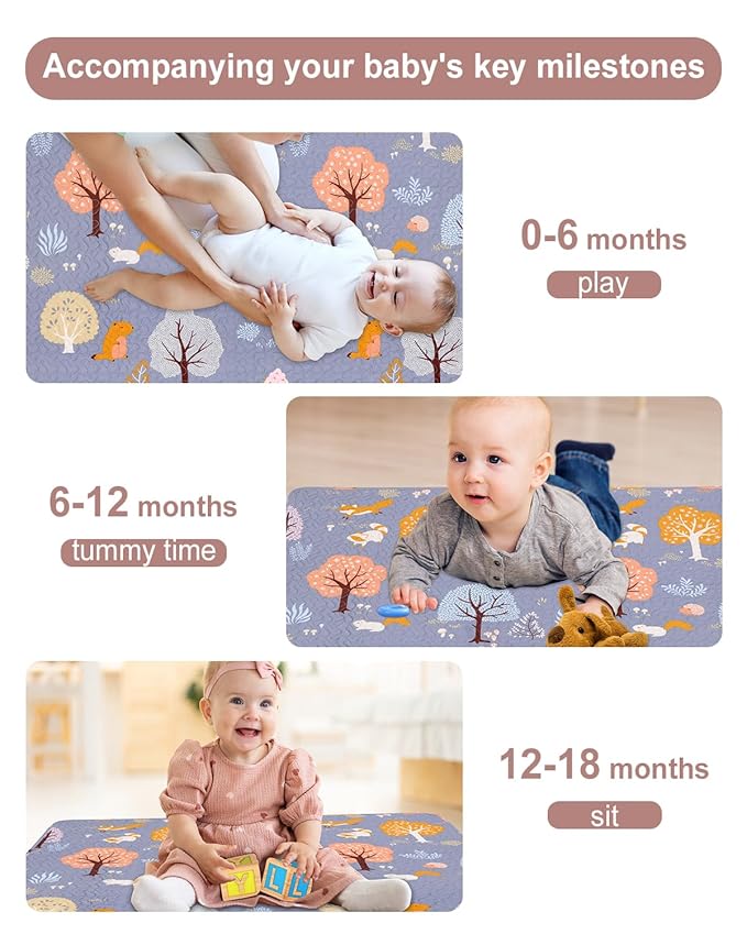 Washable Baby Play Mat Portable Playmat for Babies 63x43”, Foldable Toddler Playpen Non-Slip Baby Tummy Time Mat, Soft Floor Play Mats for Infants Extra Large Crawling