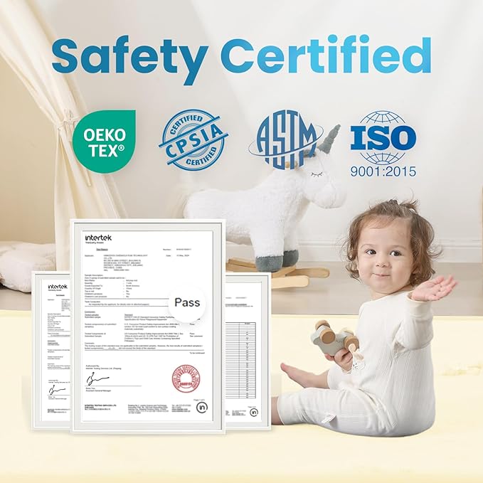 1.3" Thick Baby Play Mat for Floor Playpen, 71x59 Large Foam Tummy Time Mat, Padded Support Soft Plush Nursery Rug for Infant Kids Toddler Crawling Kick Activity (Ivory)