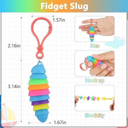 12 PCS Sensory Slug Toys, Articulated Stretch Caterpillar Toy, Anxiety Relief Fidget Slug Toy, Novelty Party Favors for Kids.