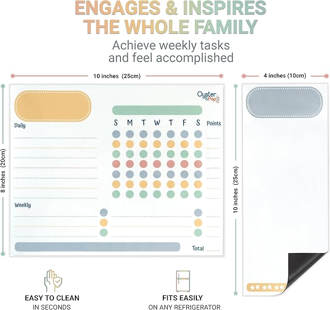 Magnetic Chore Chart Set for Multiple Kids & Adults - 4pcs Dry Erase Boards - Memo Sheet & To-Do List Whiteboard - Family Fridge Organizer - 5 Fine Tip Markers - Reward Good Behavior & Responsibility