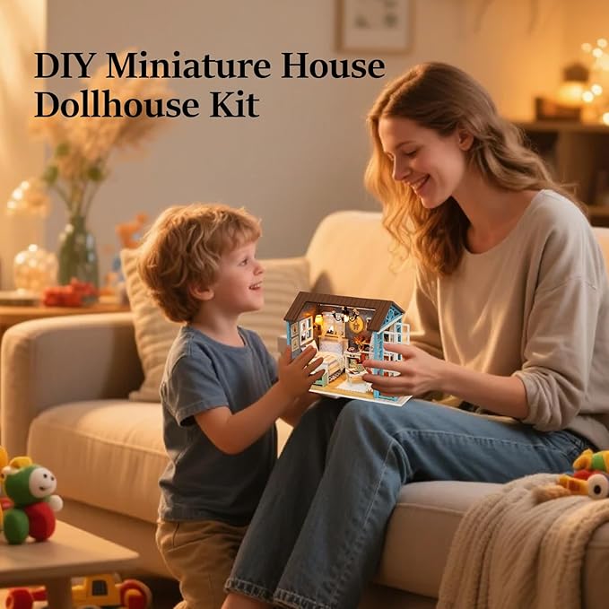 OZJAY Miniature House Kit, Mini House Building Kit with LED, DIY Miniature Kit for Adults Teen, Dollhouse Kit for Birthday Christmas, Forest Times