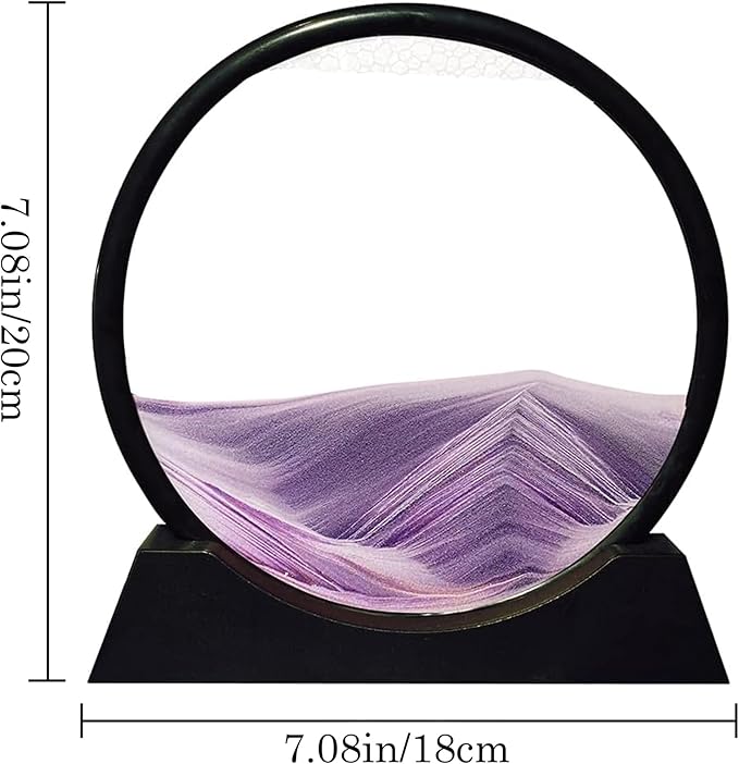 Aoderun Moving Sand Art Picture Round Glass 3D Deep Sea Sandscape in Motion Display Flowing Sand Frame Relaxing Desktop Home Office Work Decor (7", Purple)