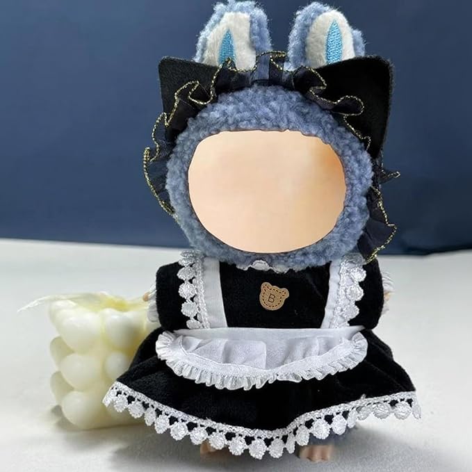 17cm Doll Clothes Set(No Doll), Hat & Overalls Set Dress for 17cm Labubu Suit, Cute Cloth for Dress up Unique Style Dolls Outfit Stylish Clothes for Labubu (Maid Dress)