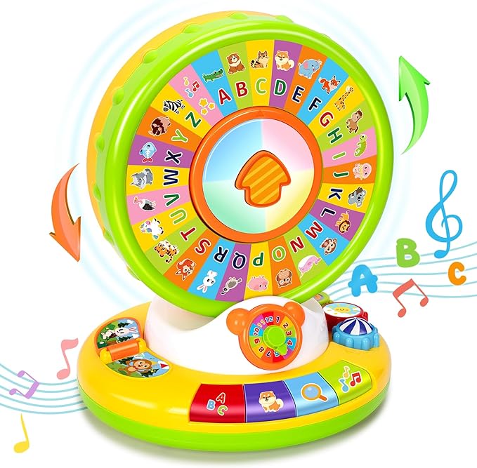 Toy for 1 2 3 Year Old Boys Girls, Spin and Sing Alphabet Baby Musical Learning Toys for Toddler 12-18 Months, Interactive Games with Light and Animals Sounds, Christmas Birthday Gifts for Ages 1-3