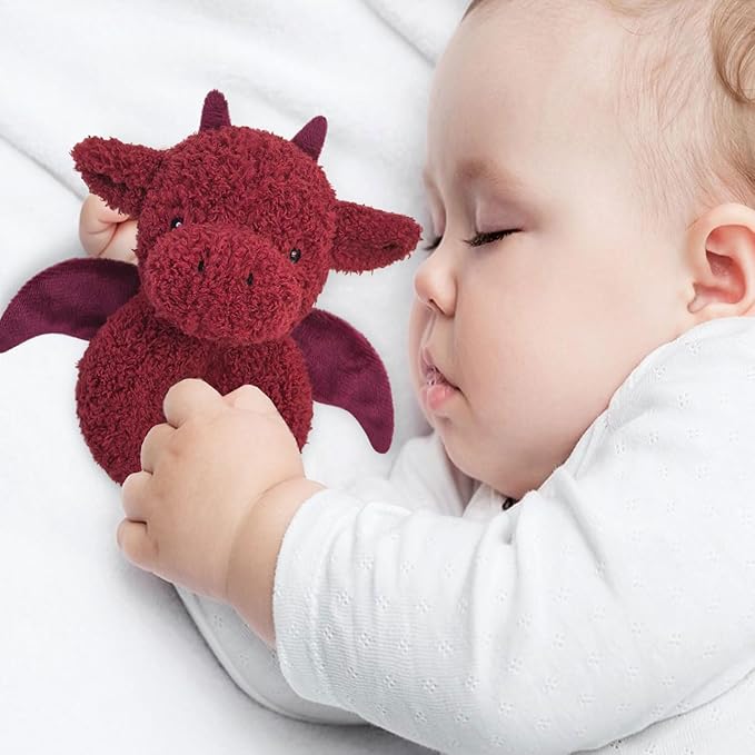 Baby Dragon Soft Rattle Toy, Plush Dinosaur Infant Shaker Rattle Easy-Grasp Stuffed Animal Toy, Gifts for Newborns Babies Toddlers Boys Girls, Wine Red, 6 Inches