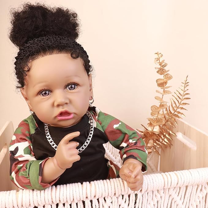 HOOMAI Lifelike Reborn Baby Dolls with Soft Body African American Realistic Girl Doll 22.8 Inch Best Birthday Gift Set