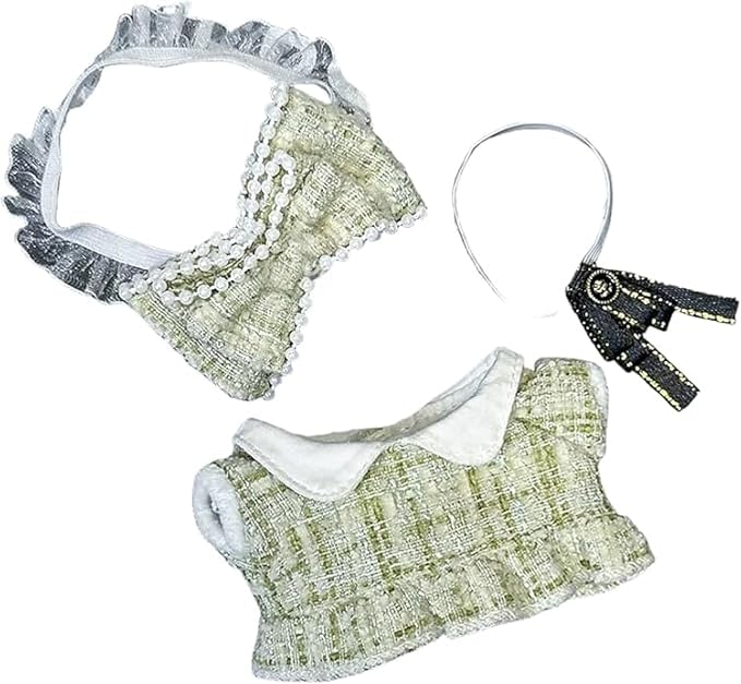 17cm/6.7in Clothes Set for Dolls - Cute Hat & Overalls Outfit, Soft Premium Fabric Dress Up Accessories Suit, Easy On/Off, NO Doll Included (Green Chiffon)