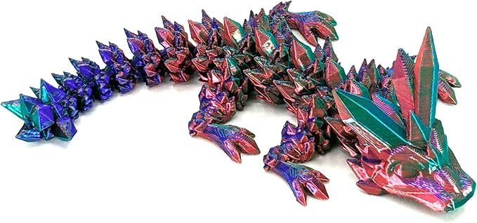 Baby 5.5" Articulated Crystal Dragon - Multi Color 3D Printed Plastic Dragon Figure - Rainbow Pearlescent Colors - Interlocked Body Segments and Legs (Baby 5.5", Dark Rainbow)