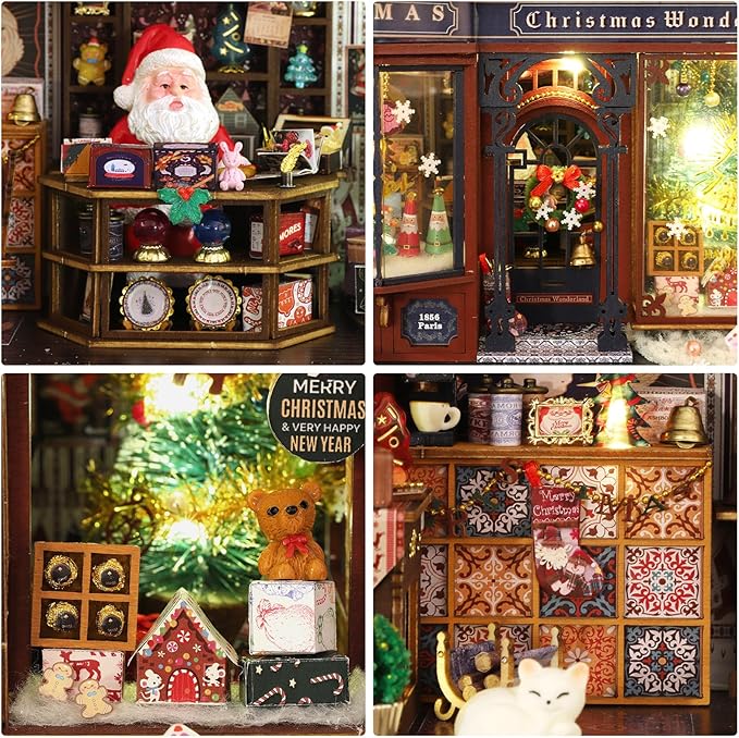 Miniature Dollhouse Kits, Tiny House Kit and Light, Doll House Kits for Adults to Building, Unique Gift for Birthday Christmas Day, Christmas Wonderland